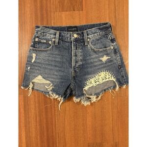 Lucky Brand Mom High Rise Shorts 2/26 Distressed Crochet Lace Denim Cutoff Boho